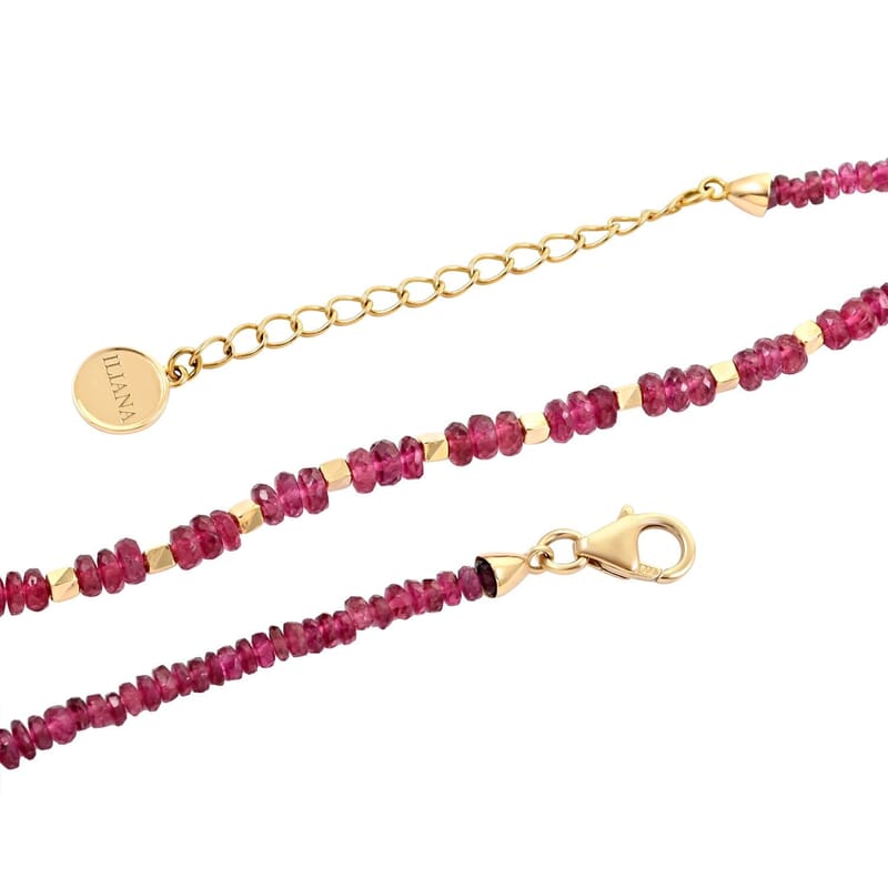 Iliana 18K Yellow Gold AAA Ouro Fino Rubellite Beaded Necklace 18-20 Inches 40.00 ctw