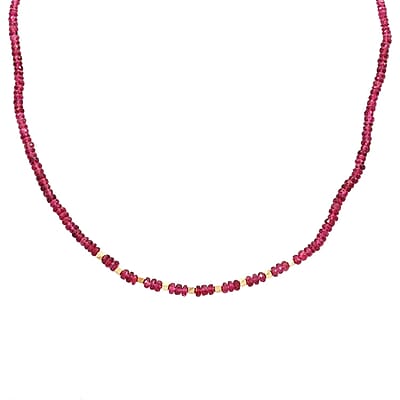Iliana 18K Yellow Gold AAA Ouro Fino Rubellite Beaded Necklace 18-20 Inches 40.00 ctw