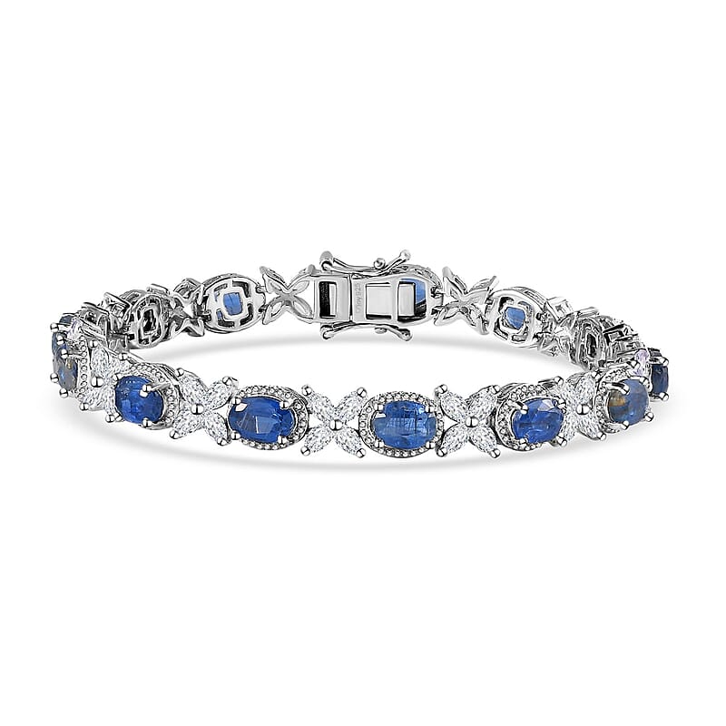 Kashmir Kyanite and White Topaz Bracelet in Platinum Over Sterling Silver (7.25 In) 19.40 ctw