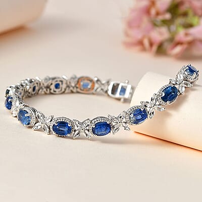 Kashmir Kyanite and White Topaz Bracelet in Platinum Over Sterling Silver (7.25 In) 19.40 ctw