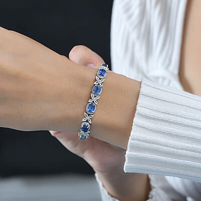 Kashmir Kyanite and White Topaz Bracelet in Platinum Over Sterling Silver (7.25 In) 19.40 ctw