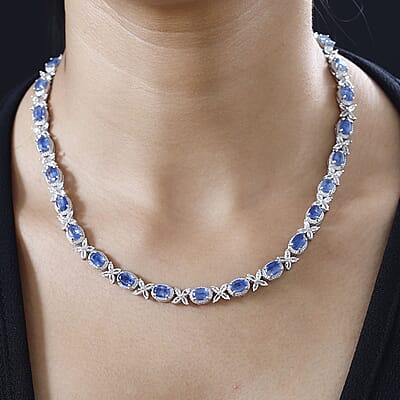 Kashmir Kyanite and White Topaz Necklace 18 Inches in Platinum Over Sterling Silver 42.75 ctw