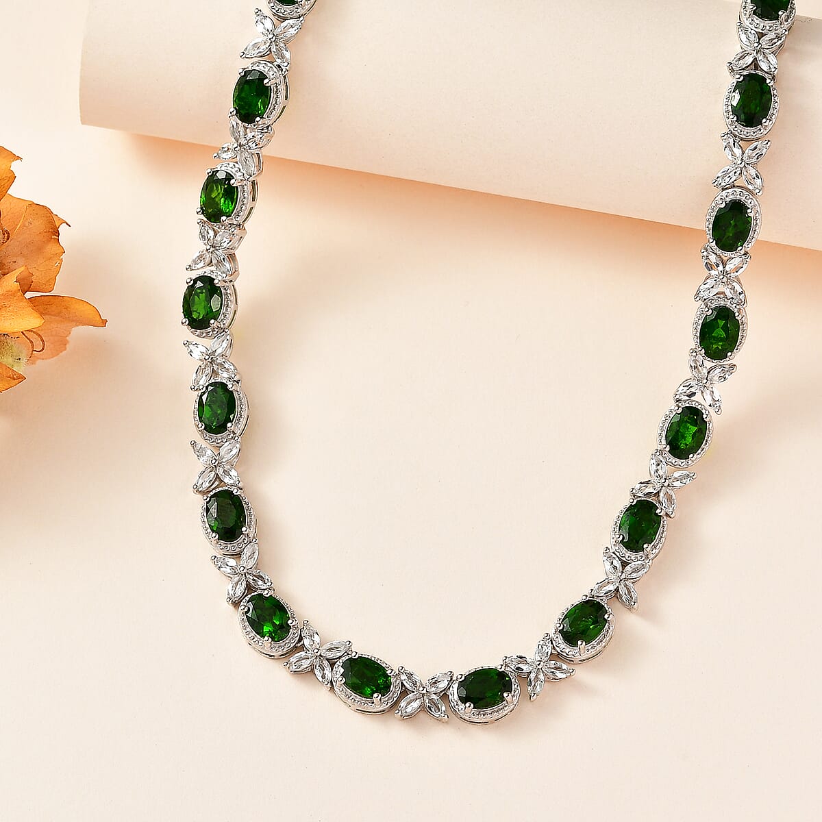 Chrome Diopside and White Topaz Necklace 18 Inches in Platinum Over Sterling Silver 39.90 ctw image number 1