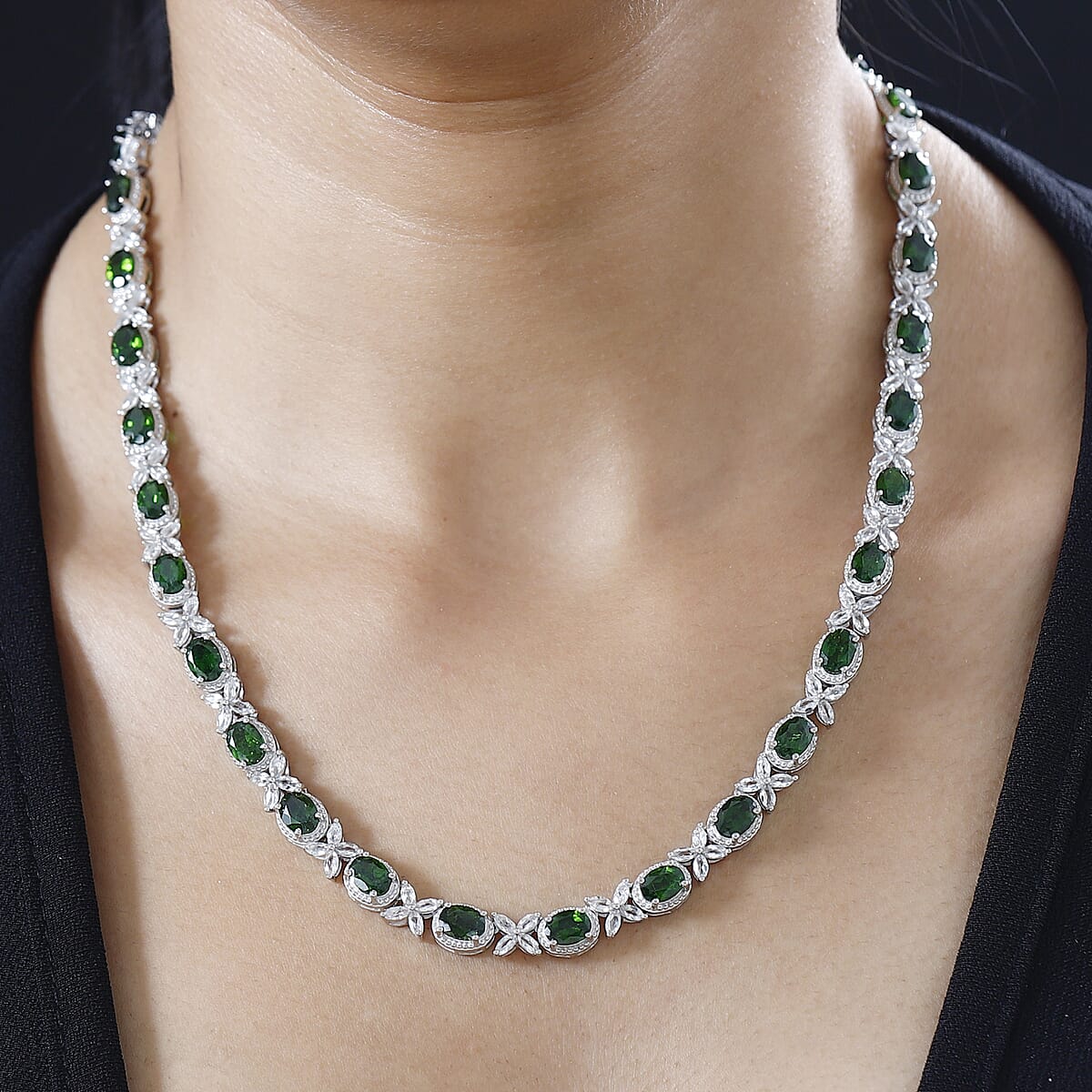 Chrome Diopside and White Topaz Necklace 18 Inches in Platinum Over Sterling Silver 39.90 ctw image number 2