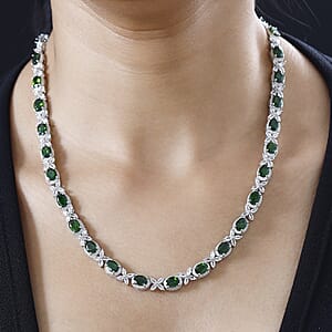 D'Joy Chrome Diopside and White Topaz Necklace 18 Inches in Platinum Over Sterling Silver 39.90 ctw