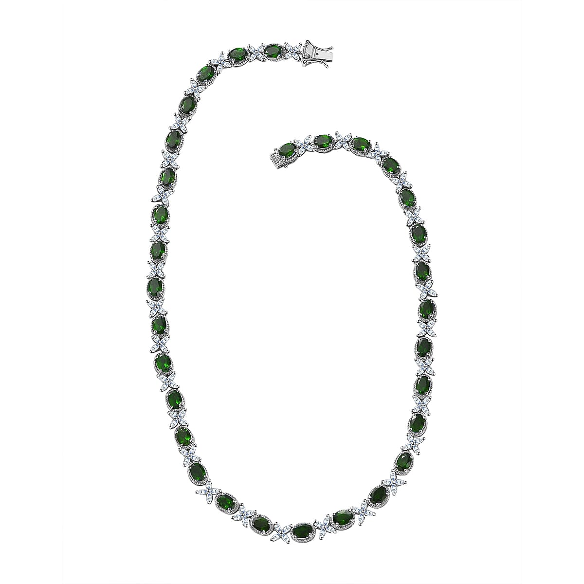 Chrome Diopside and White Topaz Necklace 18 Inches in Platinum Over Sterling Silver 39.90 ctw image number 3