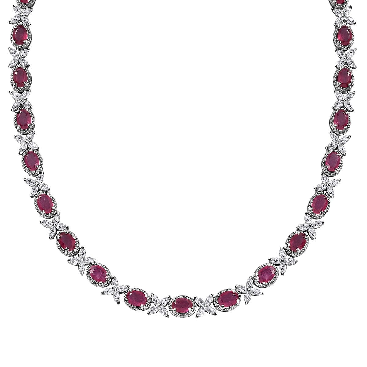 Niassa Ruby (FF) and White Topaz Necklace 18 Inches in Platinum Over Sterling Silver 49.30 ctw image number 0