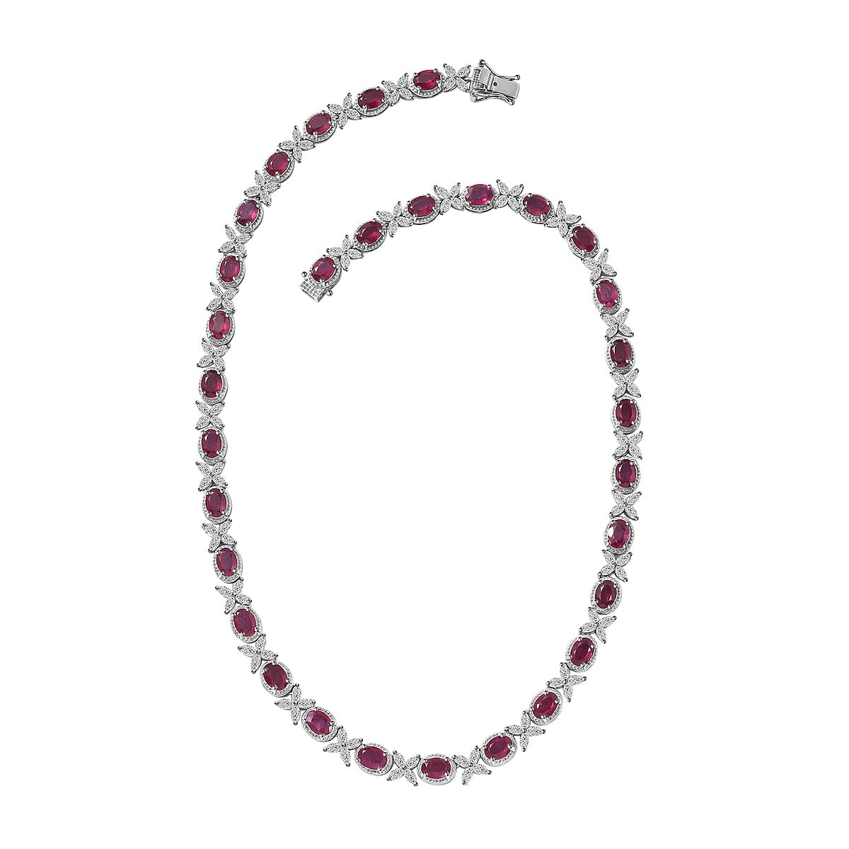 Niassa Ruby (FF) and White Topaz Necklace 18 Inches in Platinum Over Sterling Silver 49.30 ctw image number 3