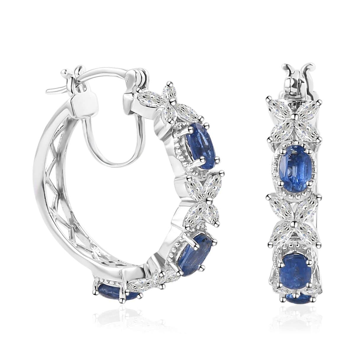 Kashmir Kyanite and White Topaz Hoop Earrings in Platinum Over Sterling Silver 6.00 ctw image number 0