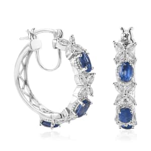 Kashmir Kyanite and White Topaz Hoop Earrings in Platinum Over Sterling Silver 6.00 ctw