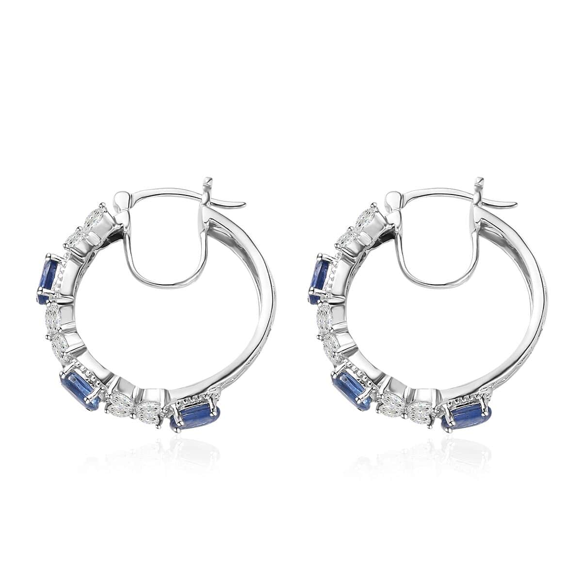 Kashmir Kyanite and White Topaz Hoop Earrings in Platinum Over Sterling Silver 6.00 ctw image number 3