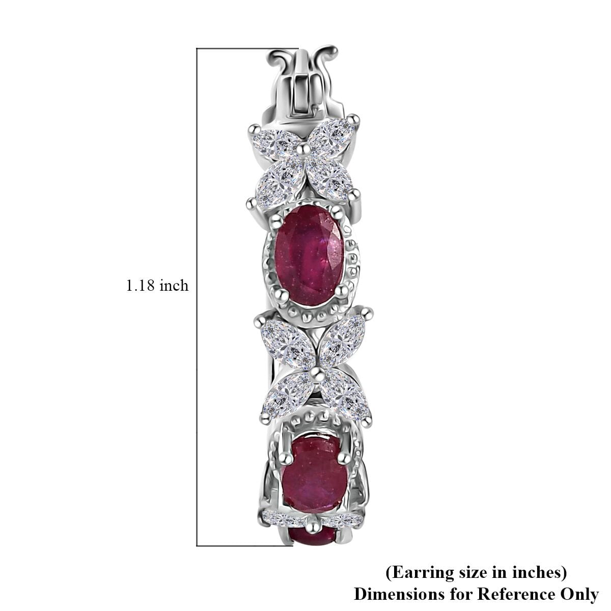 Niassa Ruby (FF) and White Topaz Hoop Earrings in Platinum Over Sterling Silver 6.60 ctw image number 4