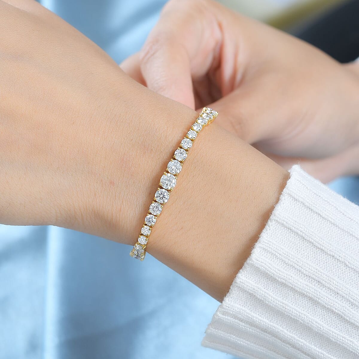 D'Joy Moissanite Bracelet in Vermeil Yellow Gold Over Sterling Silver (7.25 In) 9.80 ctw image number 3