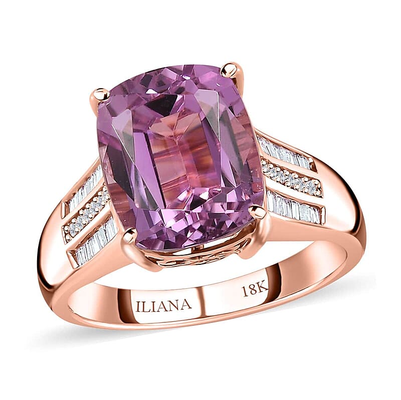 Iliana AAA Patroke Kunzite and SI Natural Pink and White Diamond 7.25 ctw Ring in 18K Rose Gold (Size 7.0)