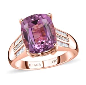 Iliana 18K Rose Gold AAA Patroke Kunzite and SI Natural Pink and White Diamond Ring (Size 7.0) 7.25 ctw