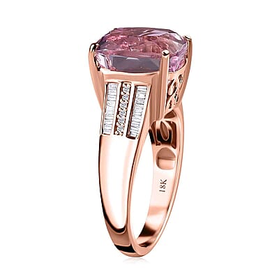 Iliana AAA Patroke Kunzite and SI Natural Pink and White Diamond 7.25 ctw Ring in 18K Rose Gold (Size 7.0)