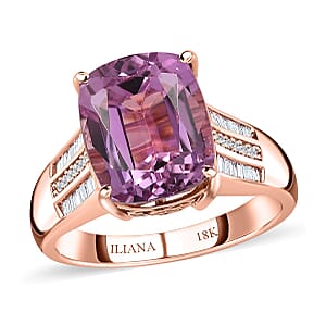 Iliana 18K Rose Gold AAA Patroke Kunzite and SI -G-H Natural Pink and White Diamond Ring (Size 8.0) 7.25 ctw