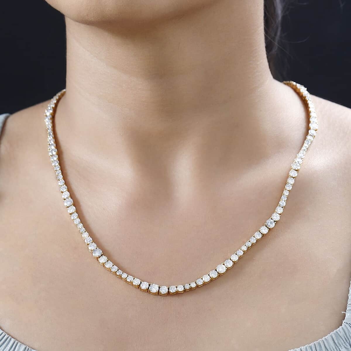 Moissanite Necklace 18 Inches in Vermeil Yellow Gold Over Sterling Silver 24.00 ctw image number 2