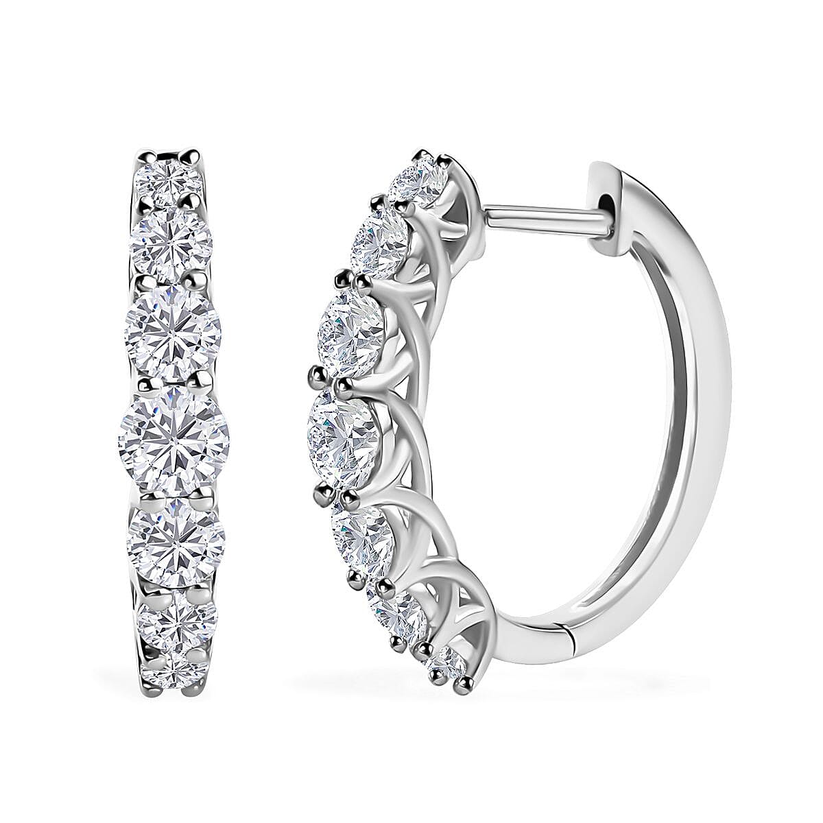 Moissanite Hoop Earrings in Platinum Over Sterling Silver 2.00 ctw