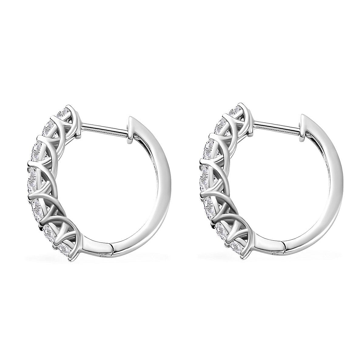 Moissanite Hoop Earrings in Platinum Over Sterling Silver 2.00 ctw
