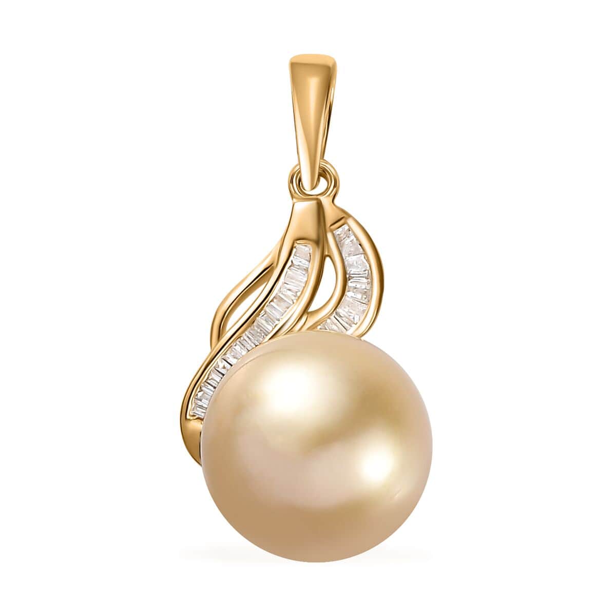 Luxoro 14K Yellow Gold South Sea Golden Pearl 12-13mm and I2 Diamond Pendant 0.14 ctw image number 0