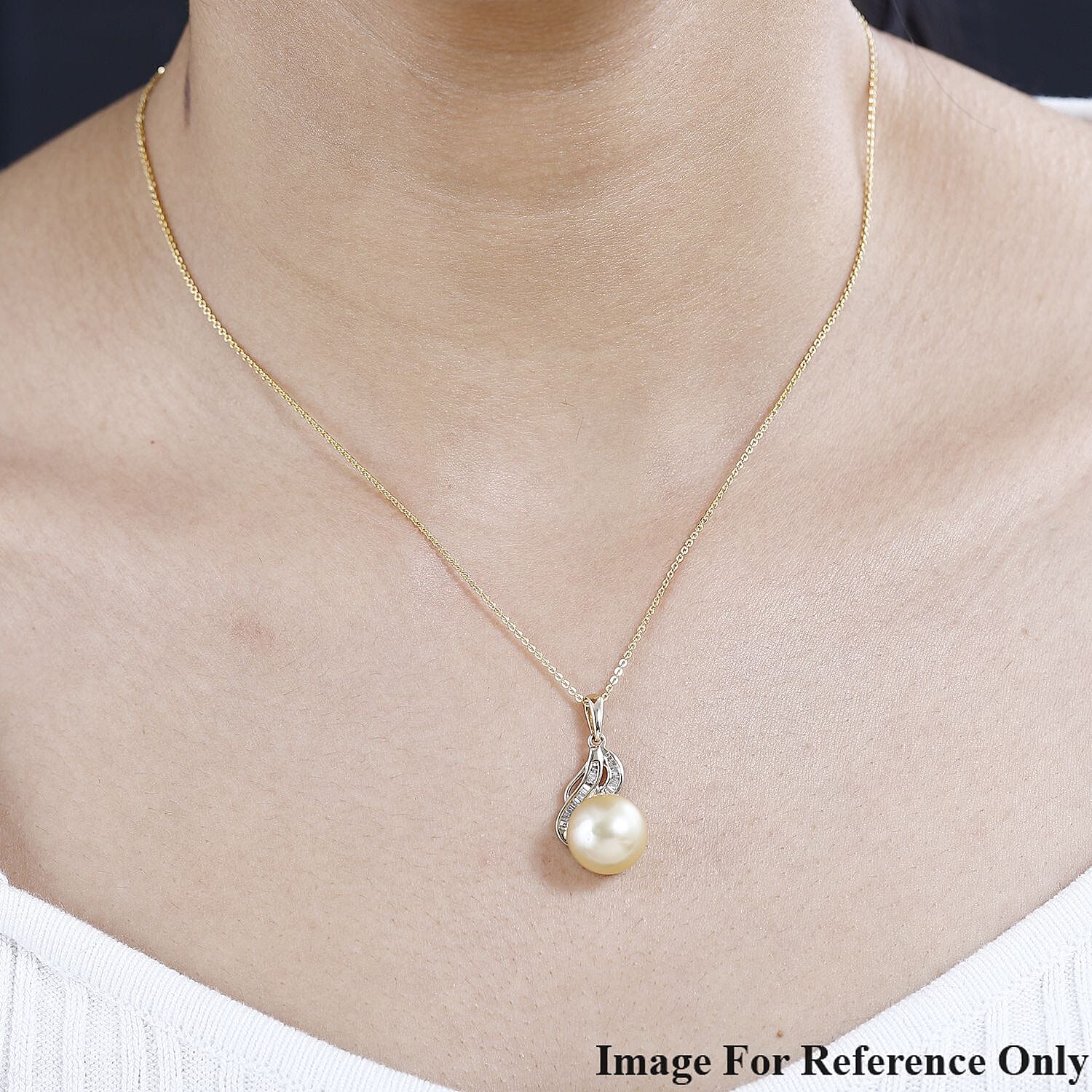 Luxoro 14K Yellow Gold South Sea Golden Pearl 12-13mm and I2 Diamond Pendant 0.14 ctw