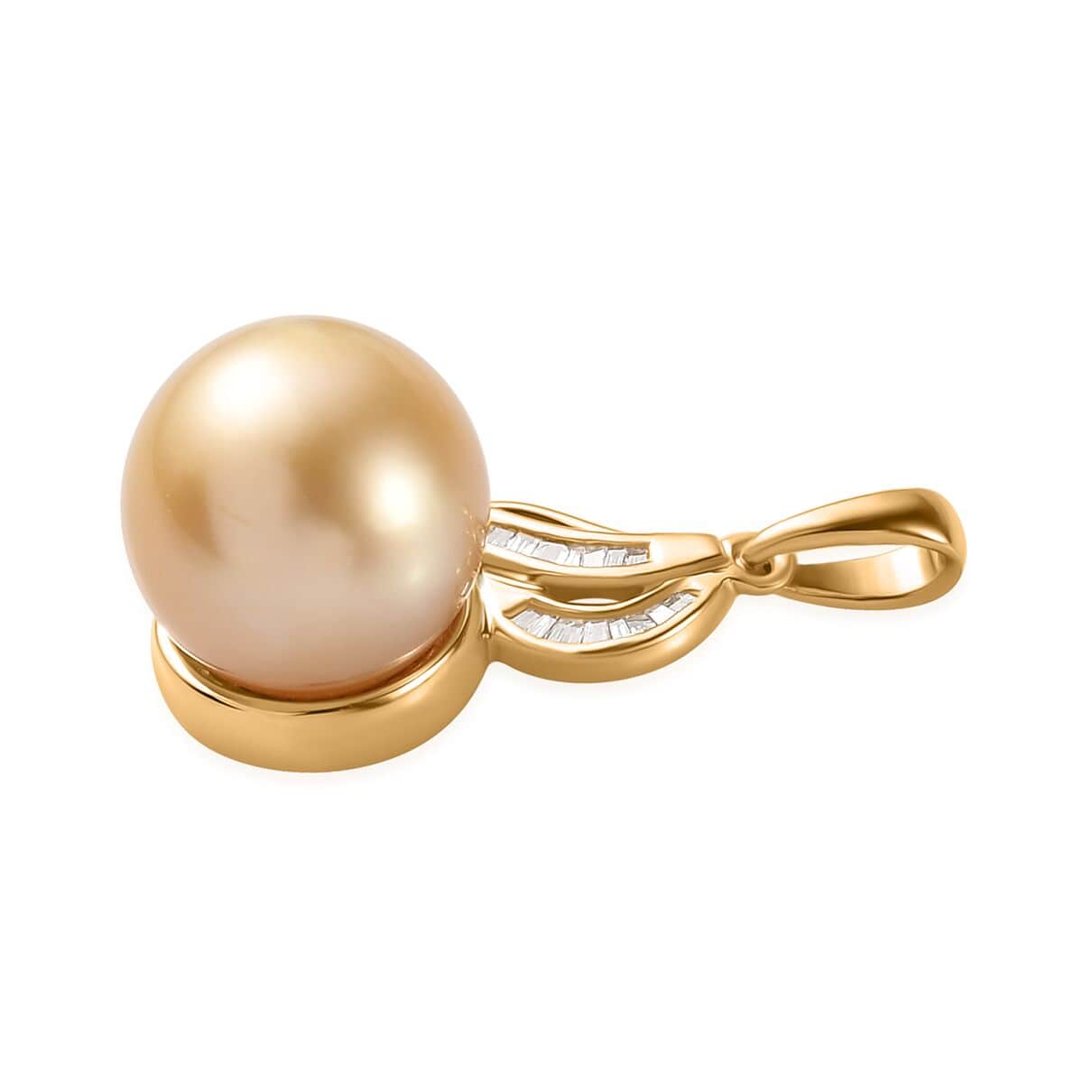 Luxoro 14K Yellow Gold South Sea Golden Pearl 12-13mm and I2 Diamond Pendant 0.14 ctw image number 3