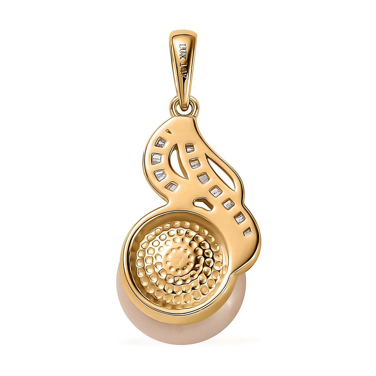 Luxoro 14K Yellow Gold South Sea Golden Pearl 12-13mm and I2 Diamond Pendant 0.14 ctw
