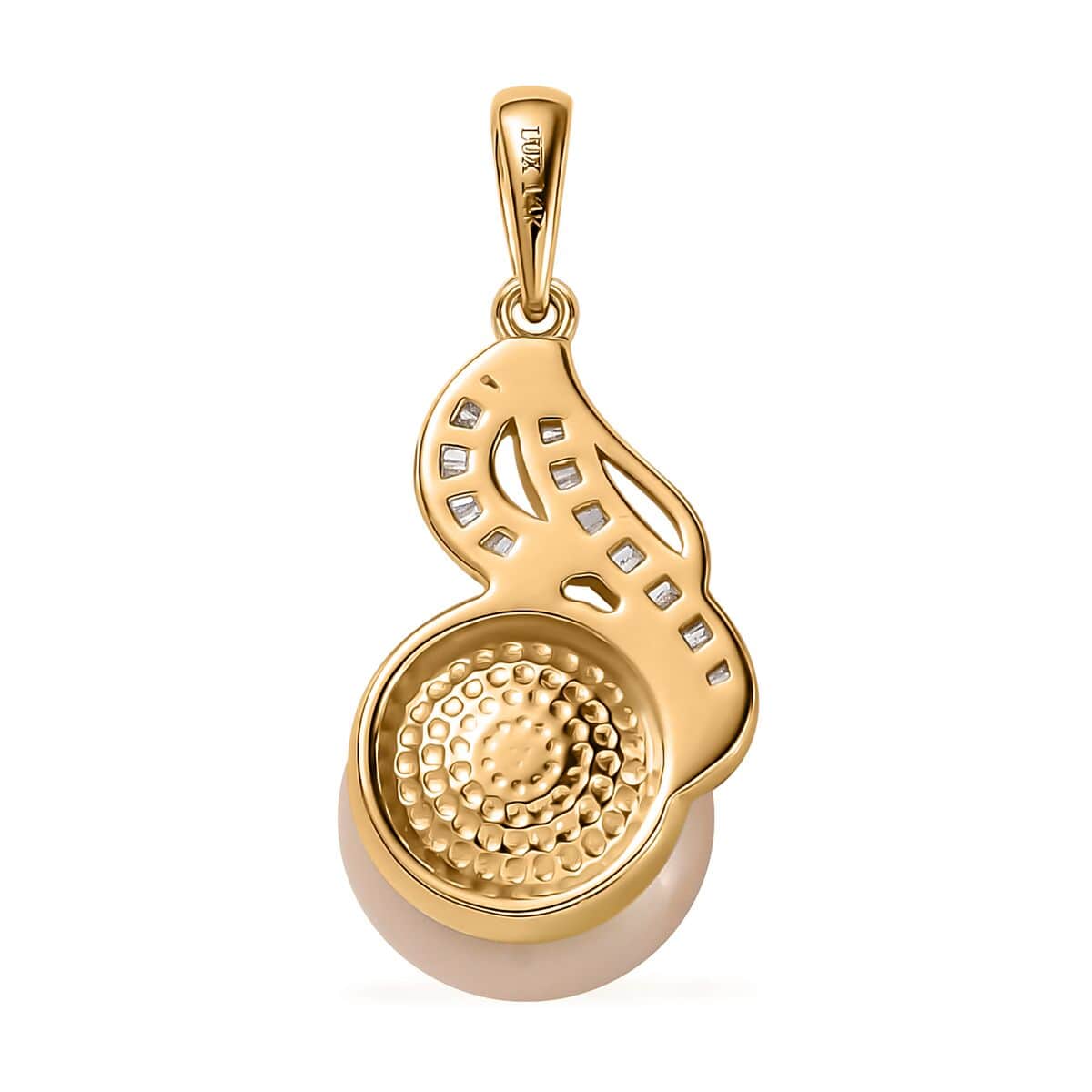 Luxoro 14K Yellow Gold South Sea Golden Pearl 12-13mm and I2 Diamond Pendant 0.14 ctw image number 4