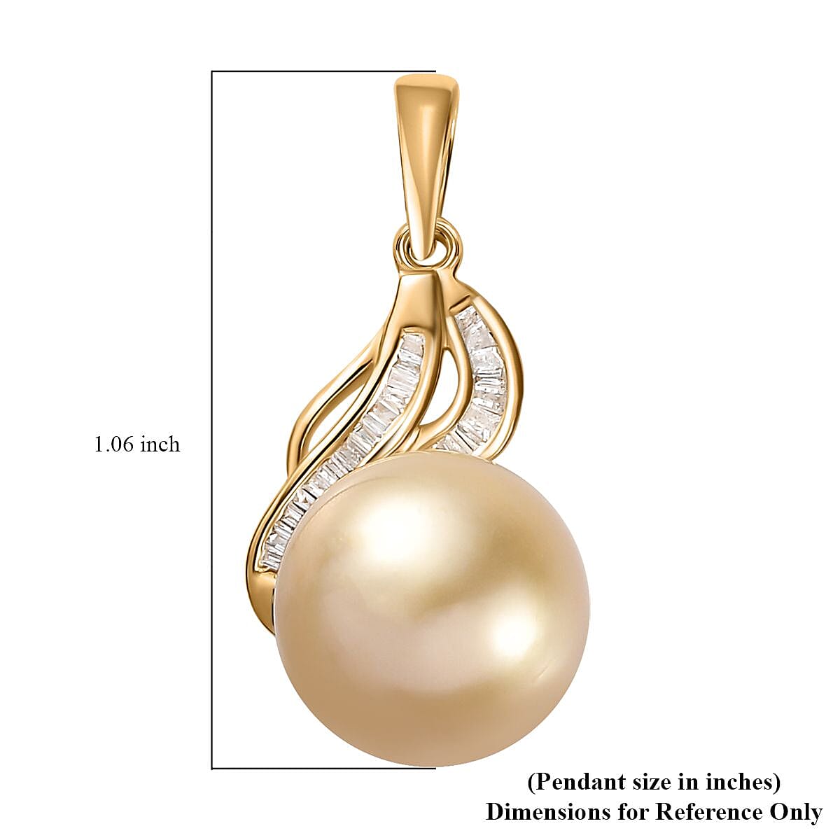 Luxoro 14K Yellow Gold South Sea Golden Pearl 12-13mm and I2 Diamond Pendant 0.14 ctw