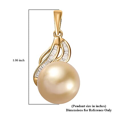 Luxoro 14K Yellow Gold South Sea Golden Pearl 12-13mm and I2 Diamond Pendant 0.14 ctw