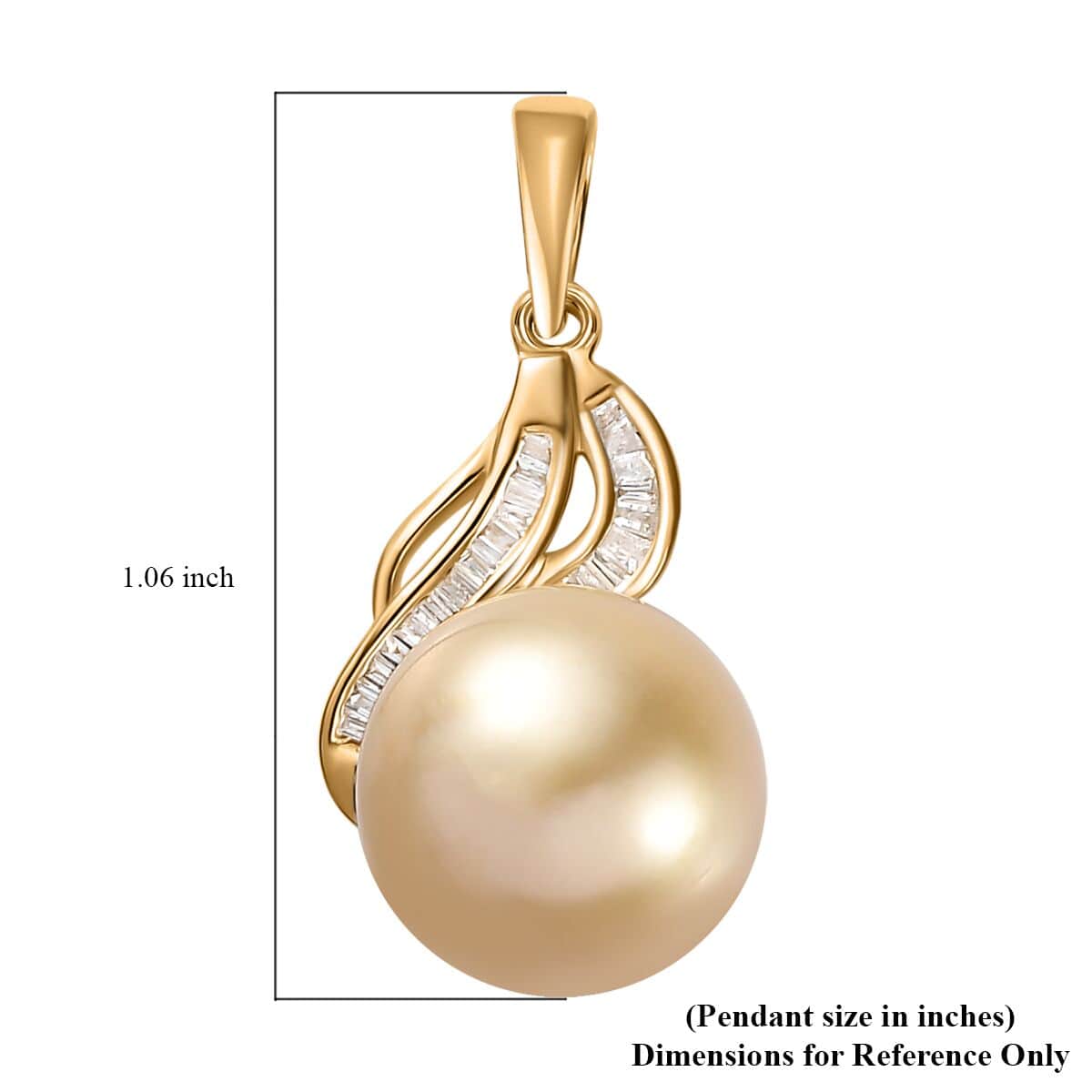 Luxoro 14K Yellow Gold South Sea Golden Pearl 12-13mm and I2 Diamond Pendant 0.14 ctw image number 5