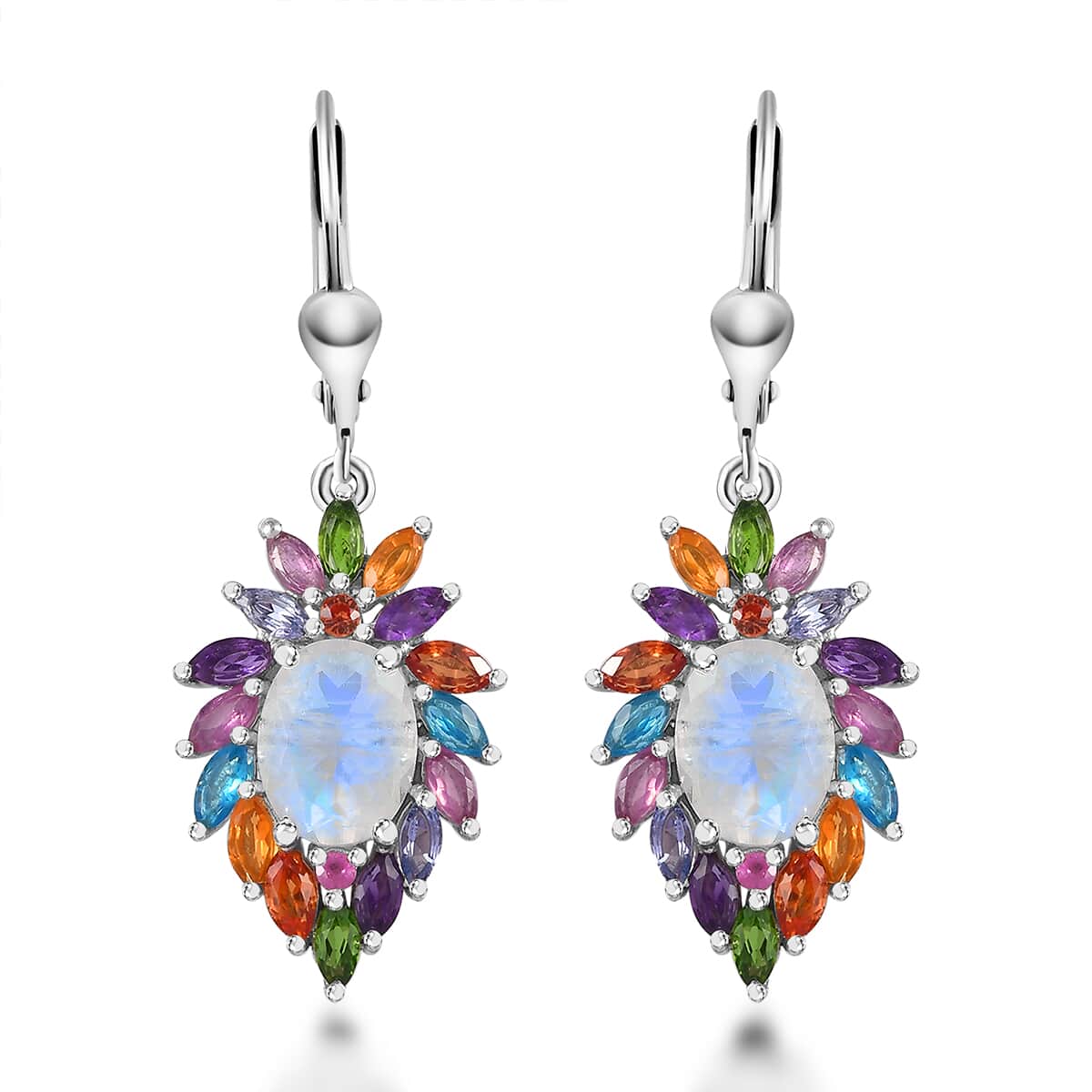 Premium Rainbow Moonstone and Multi Gemstone Earrings in Platinum Over Sterling Silver 7.10 ctw image number 0