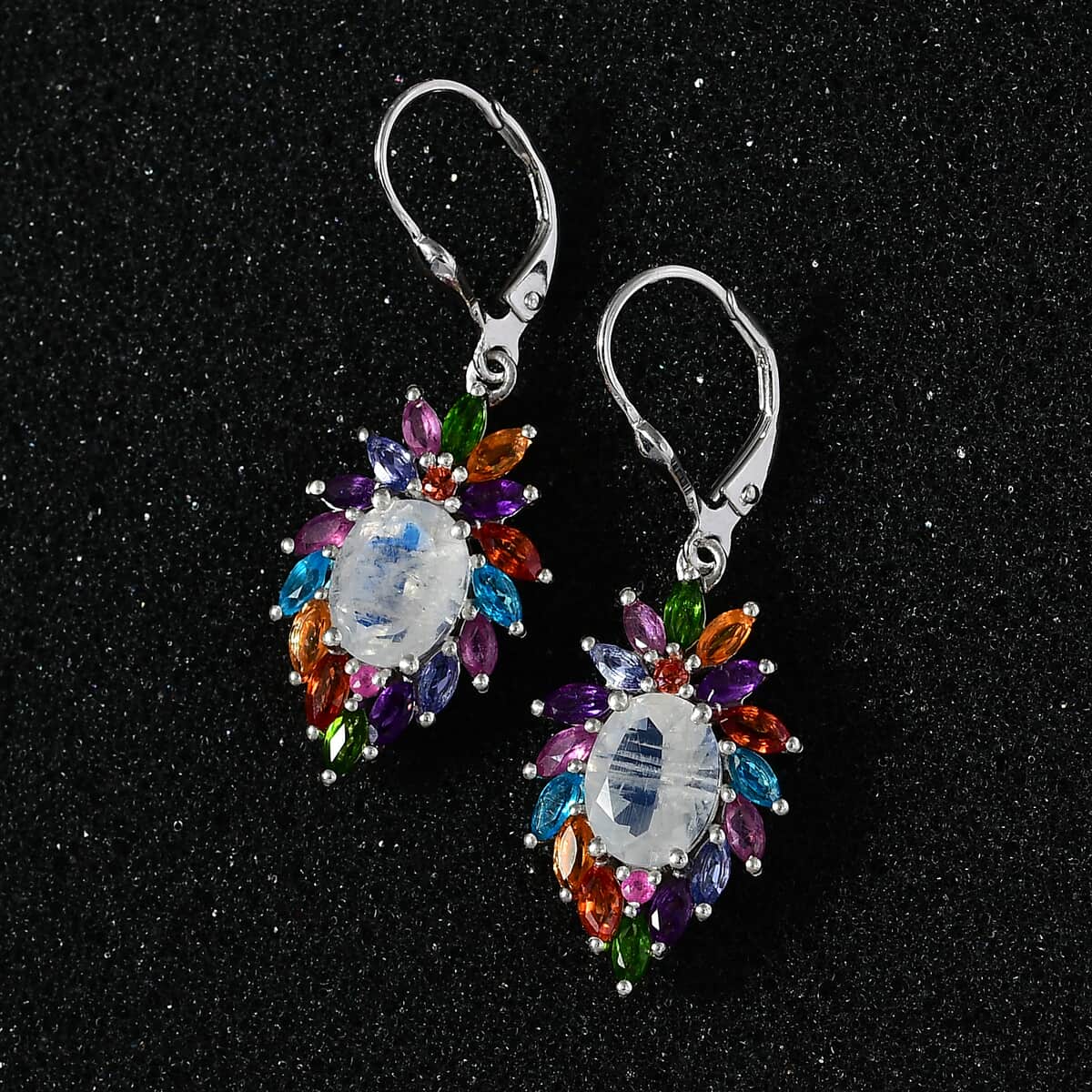 Premium Rainbow Moonstone and Multi Gemstone Earrings in Platinum Over Sterling Silver 7.10 ctw image number 2