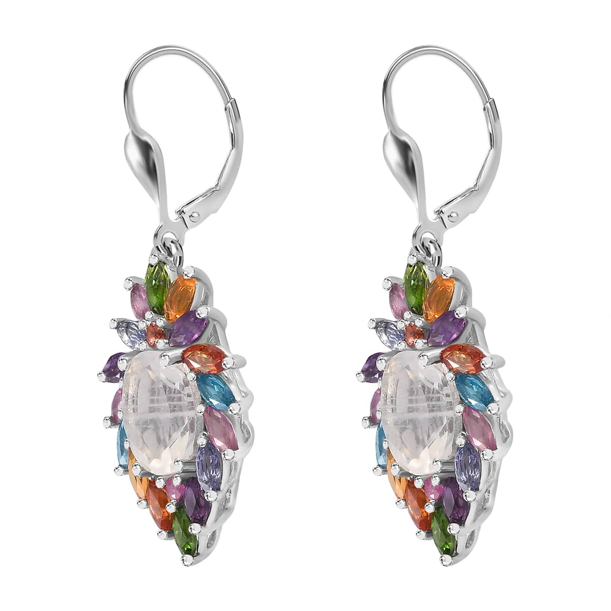 Premium Rainbow Moonstone and Multi Gemstone Earrings in Platinum Over Sterling Silver 7.10 ctw image number 4