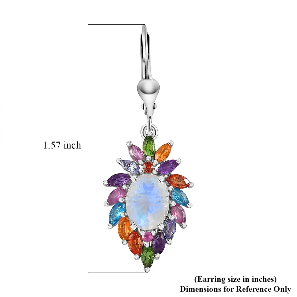 Premium Rainbow Moonstone and Multi Gemstone Earrings in Platinum Over Sterling Silver 7.10 ctw image number 6