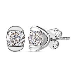 White Moissanite 0.94 ctw Earrings in Platinum Over Sterling Silver