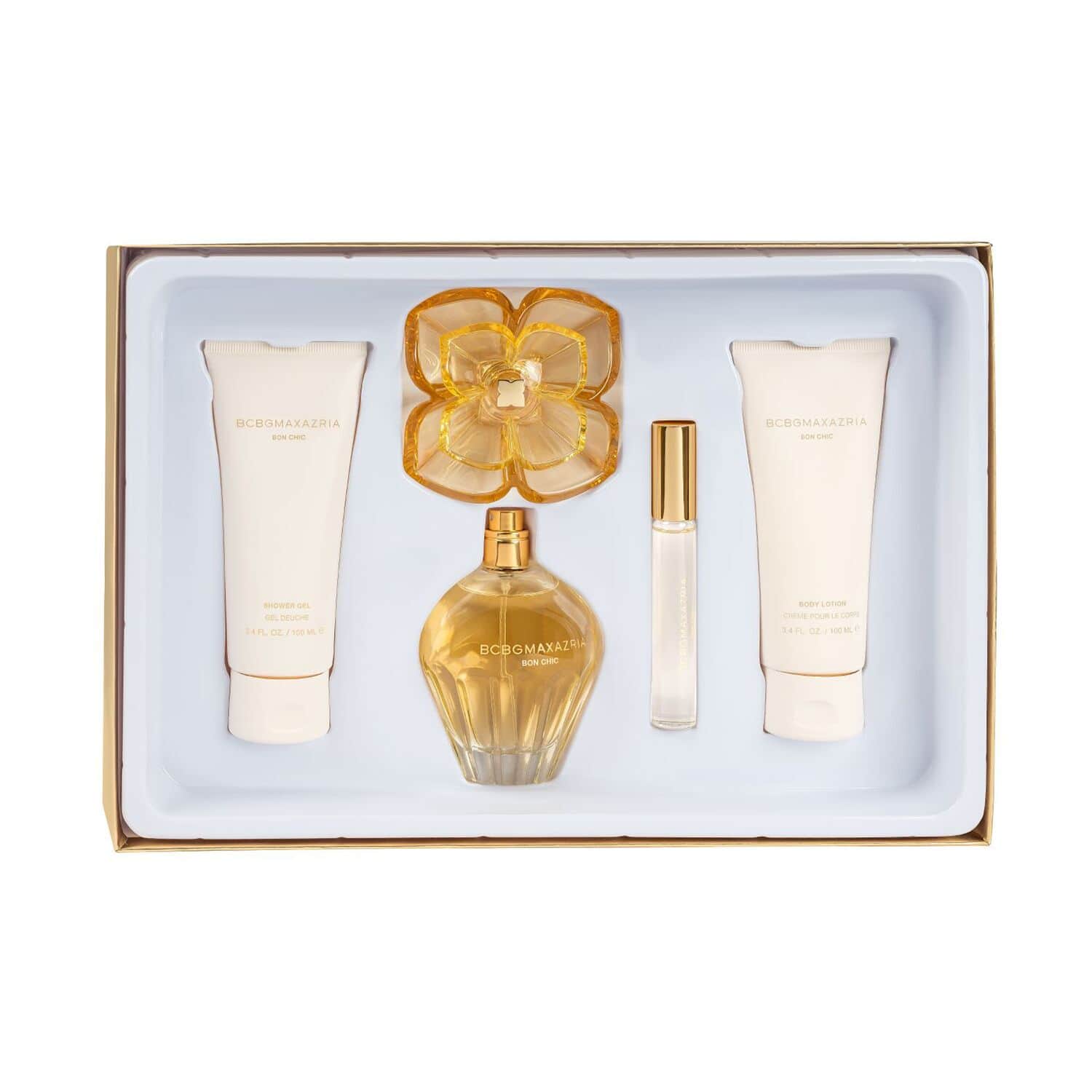 BCBGMAXAZRIA Bon Chic Gift Set 4pc 100ml EDP 100ml Body Lotion 100ml Shower Gel 10ml EDP Rigid Box