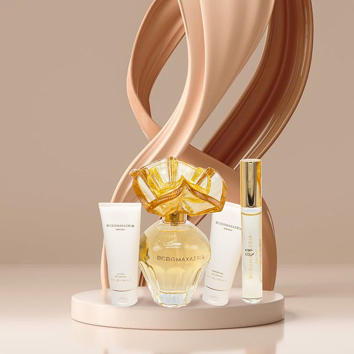 BCBGMAXAZRIA- 4 Piece Bon Chic Gift Set (EDP 3.4oz, Rollerball .34oz, Body Lotion & Shower Gel 3.4oz) in Golden Box image number 1