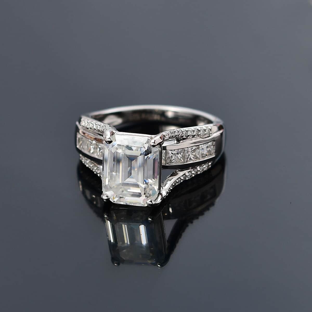 Moissanite Bridge Ring in Platinum Over Sterling Silver (Size 8.0) 4.20 ctw image number 1