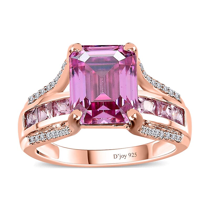 Pink Moissanite and Multi Gemstone Bridge Ring in Vermeil Rose Gold Over Sterling Silver (Size 10.0) 5.50 ctw