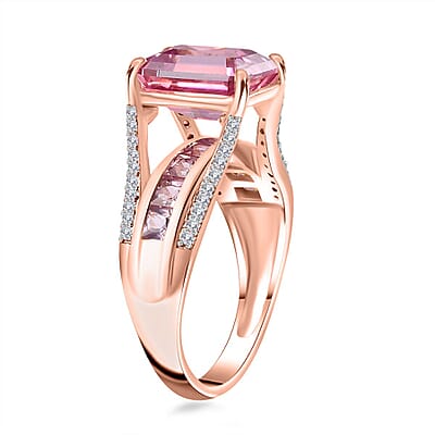 Pink Moissanite and Multi Gemstone Bridge Ring in Vermeil Rose Gold Over Sterling Silver (Size 10.0) 5.50 ctw