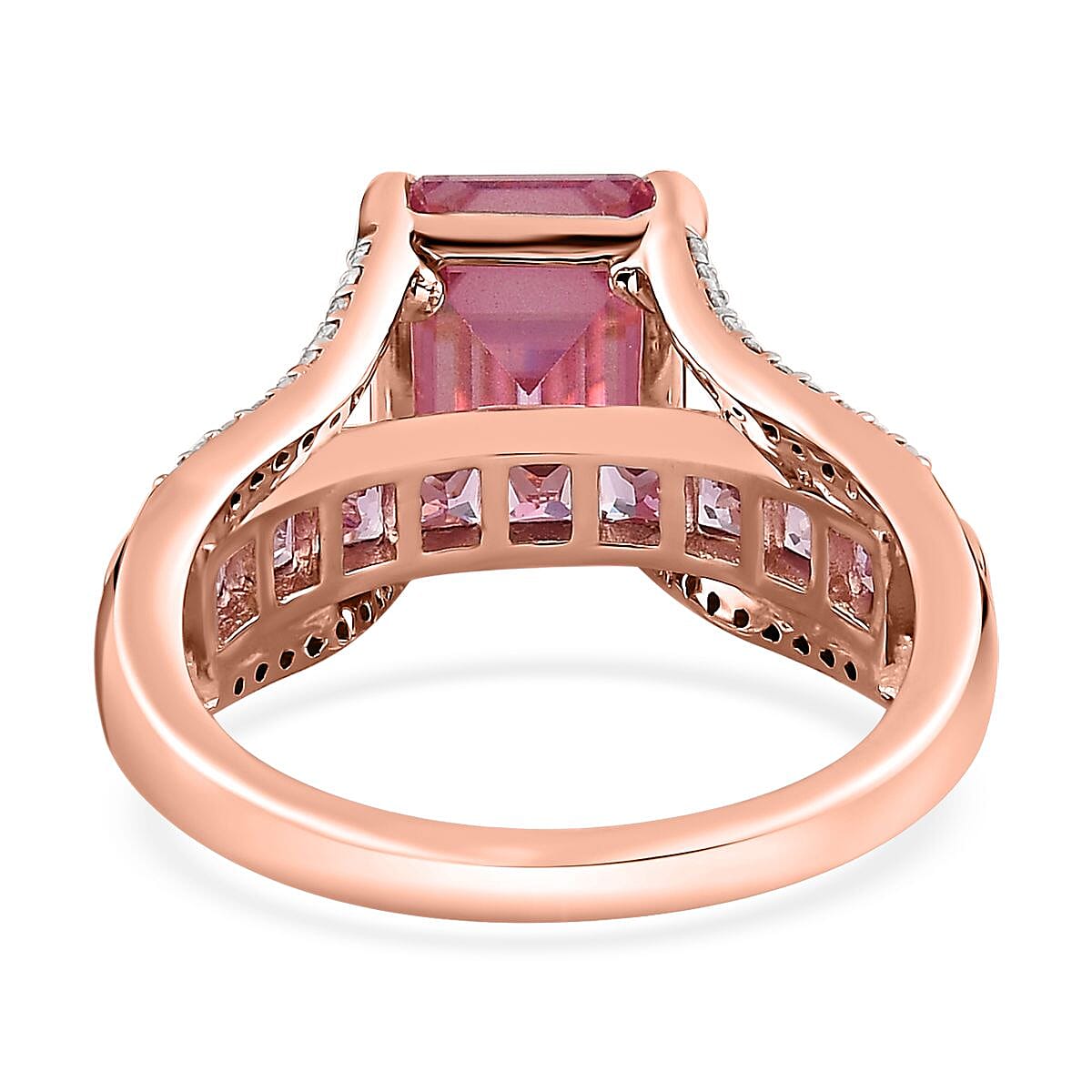 Pink Moissanite and Multi Gemstone Bridge Ring in Vermeil Rose Gold Over Sterling Silver (Size 10.0) 5.50 ctw