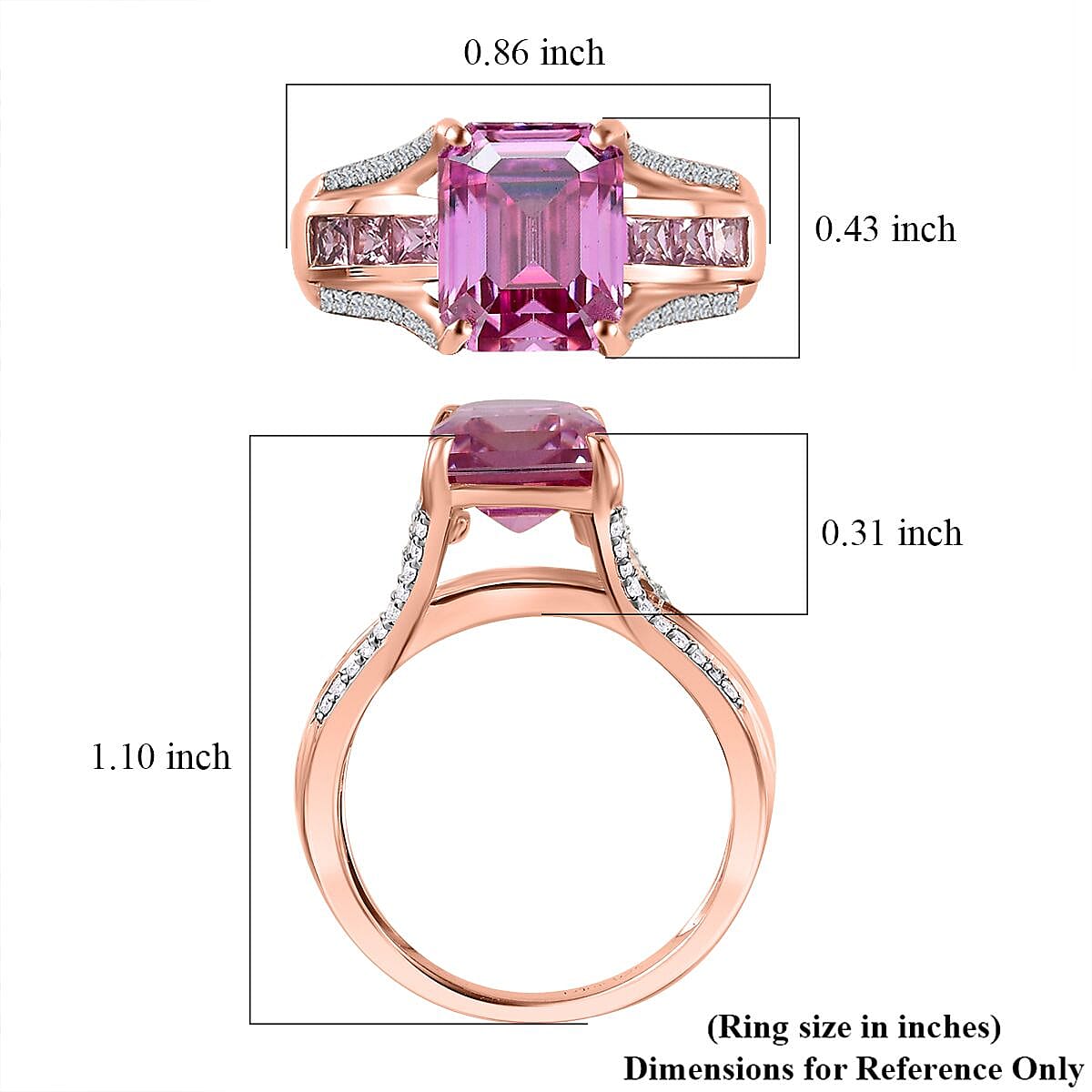 Pink Moissanite and Multi Gemstone Bridge Ring in Vermeil Rose Gold Over Sterling Silver (Size 10.0) 5.50 ctw