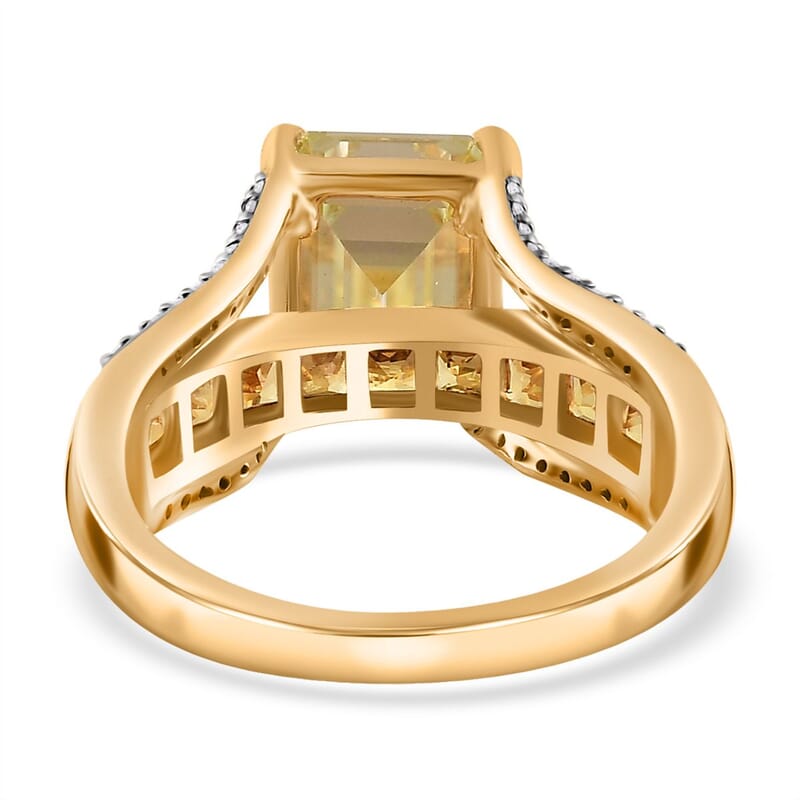 Yellow Moissanite (Oct 10x8mm), Multi Gemstone Bridge Ring in Vermeil YG Over Sterling Silver (Size 10.0) 5.10 ctw