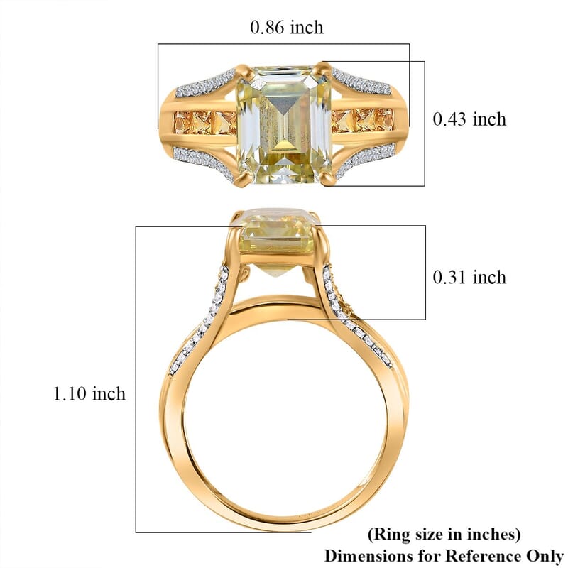 Yellow Moissanite (Oct 10x8mm), Multi Gemstone Bridge Ring in Vermeil YG Over Sterling Silver (Size 10.0) 5.10 ctw