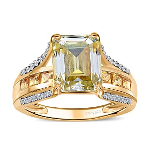 Yellow Moissanite and Multi Gemstone Bridge Ring in Vermeil Yellow Gold Over Sterling Silver (Size 9.0) 5.10 ctw