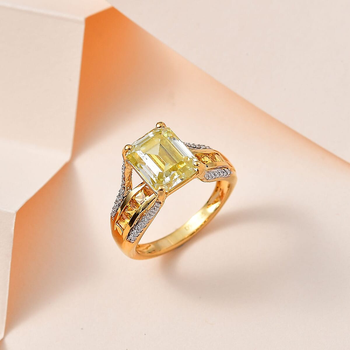Yellow Moissanite and Multi Gemstone Bridge Ring in Vermeil Yellow Gold Over Sterling Silver (Size 9.0) 5.10 ctw image number 1