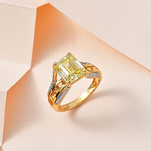 Yellow Moissanite and Multi Gemstone Bridge Ring in Vermeil Yellow Gold Over Sterling Silver (Size 9.0) 5.10 ctw