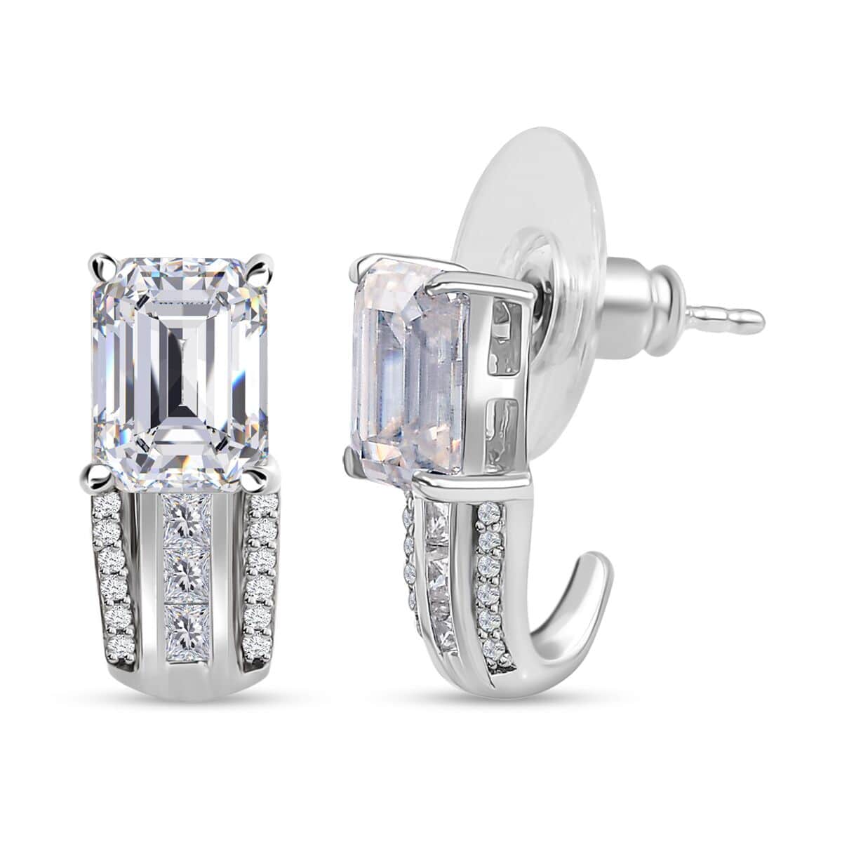 Moissanite Bridge J-Hoop Earrings in Platinum Over Sterling Silver 3.65 ctw image number 0